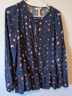 Matilda Jane Navy Floral Peplum Button-Front Blouse